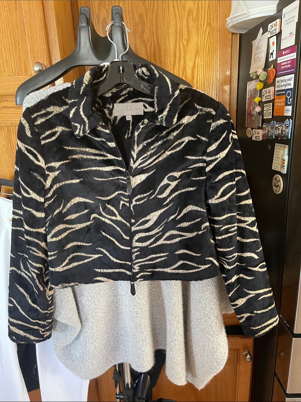 Emil Rutenberg Zebra Faux Fur Cropped Zip Jacket - Black & Cream - Women M
